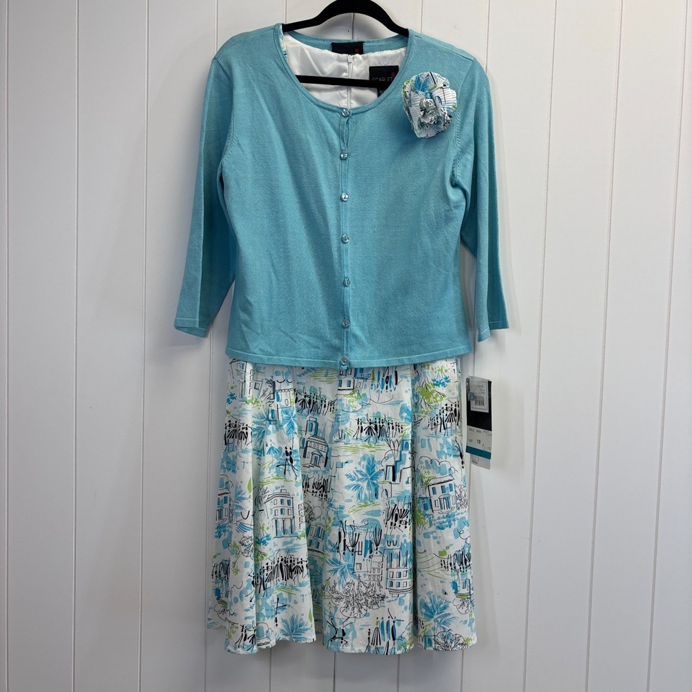Vintage Scarlett Womens Preppy Old Money Dress & Sweater Set Size 10 Tea Church